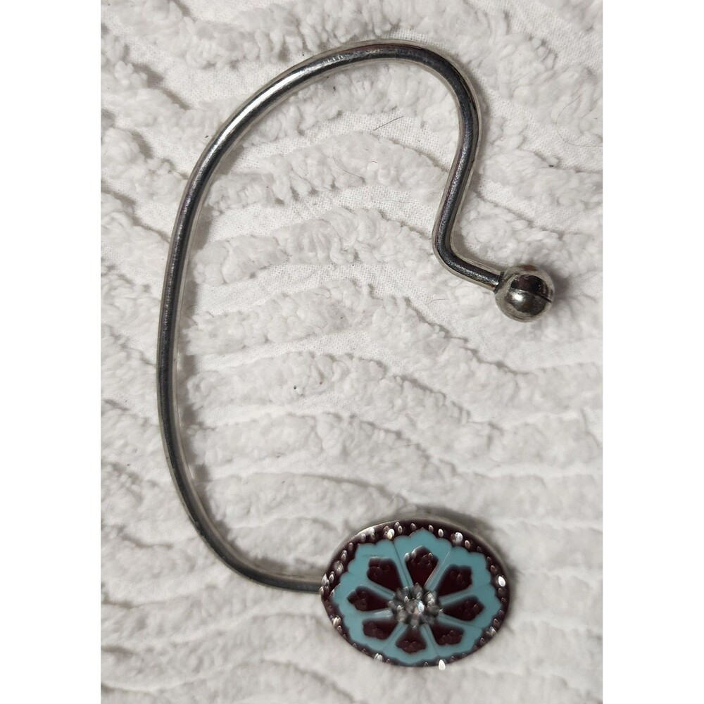 Pretty GANZ Purse Holder Table Hook Handbag Enamel & Floral Jewel VguC